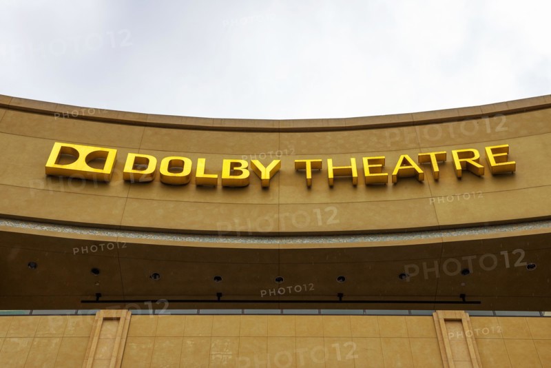 Sign of the Dolby Theatre on Hollywood Blvd. in Los Angeles, California