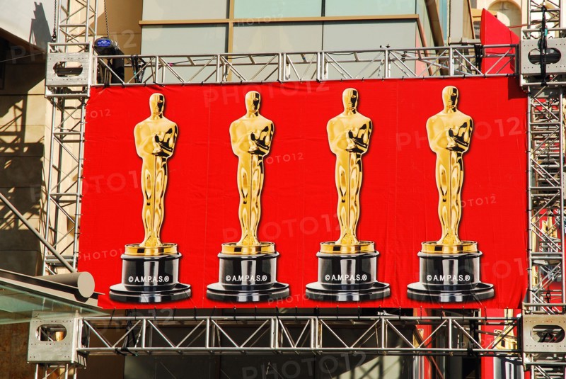 A banner depicting the Oscars hangs over Hollywood Boulevard prior to the start of the Academy Awards ceremony at the Dolby Theater in Hollywood