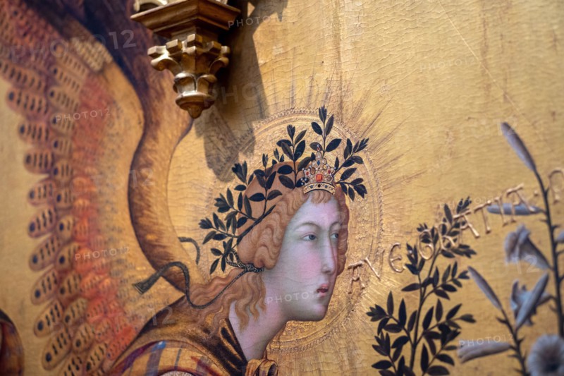 Detail of the Angel Gabriel from the Annunciation by Simone Martini & Lippo Memmi, altarpiece, 14th-century, Uffizi gallery