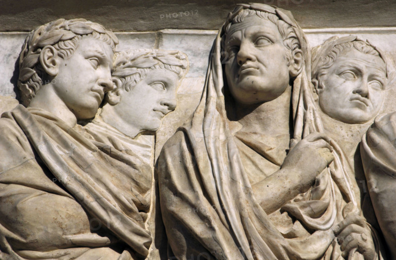 Roman Art. Italy. Ara Pacis Augustae. Processional frieze. Detail. Relief. Original North side. Museum of the Ara Pacis. Rome.