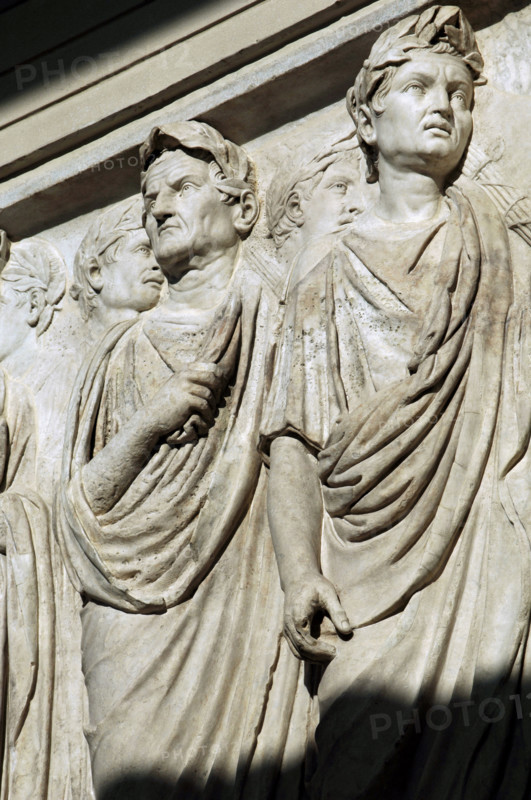 Roman Art. Italy. Ara Pacis Augustae. Processional frieze. Detail. Relief. Original North side. Museum of the Ara Pacis. Rome.