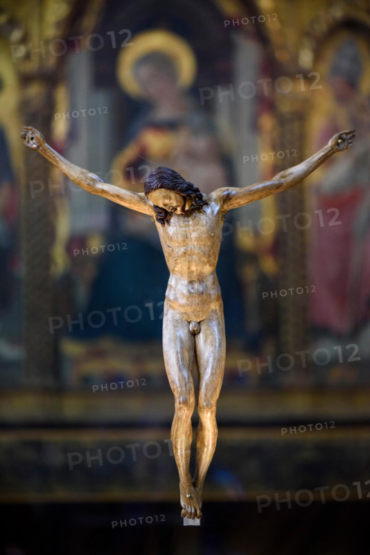 Florence. Italy. Museo Nazionale del Bargello. Wooden Crucifixion (ca.1495) attributed to Michelangelo.