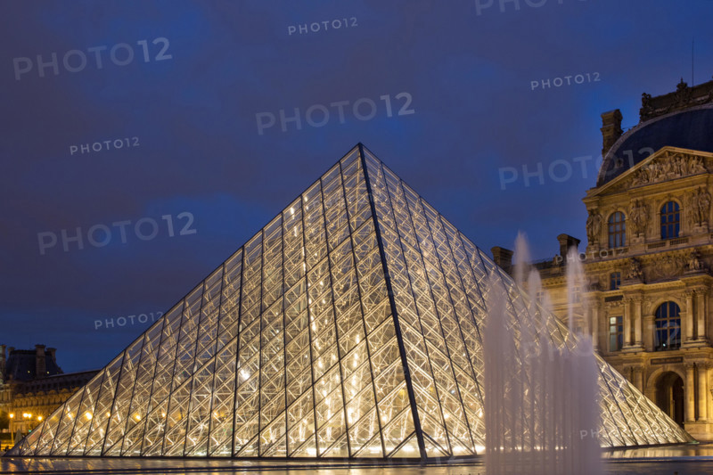 The main (Pyramid) entrance of the Louvre, Paris, France.