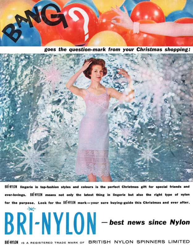 1959 British Christmas advertisement for Bri-Nylon from British Nylon Spinners Limited.