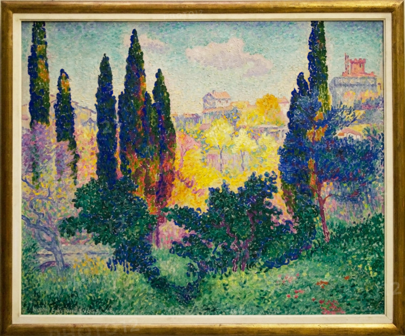 .  English: Henri-Edmond Cross, 1908, Les cyprès à Cagnes, oil on canvas, 81 x 100 cm, Musée d'Orsay, Paris Magyar: Henri-Edmond Cros, festménye a párizsi Orsay Múzeumban . 1908.   Henri-Edmond Cross  (1856–1910)     Alternative names Henri Edmond Delacroix  Description French painter  Date of birth/death 20 May 1856 16 May 1910  Location of birth/death Douai Saint-Clair (Var)  Work location Paris, Haarlem (1886), Saint-Clair (Var)  Authority control  : Q555224 VIAF: 41997059 ISNI: 0000 0000 8120 8866 ULAN: 500014010 LCCN: nr93001311 WGA: CROSS, Henri-Edmond WorldCat 806 Les cypres a Cagnes