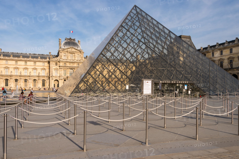 Paris, France - 24 June 2018: Empty queue lines at the entrance to the Louvre Museum