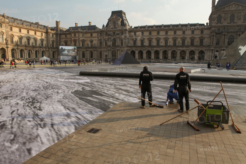 The street artist JR transforms the courtyard of the Louvre. For the 30th anniversary of the Louvre Pyramid, from March 26 to March 31, 2019 by instal