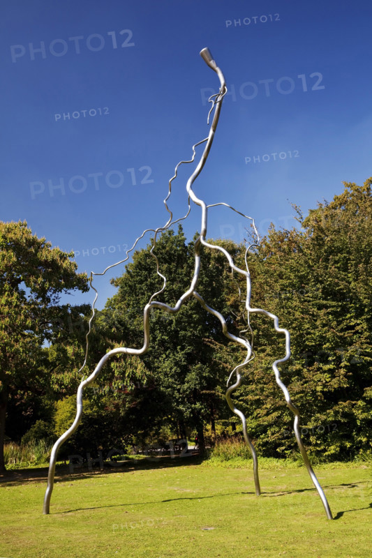 City Park with work of art permanet lightning, Grevenbroich, North Rhine-Westphalia, Germany