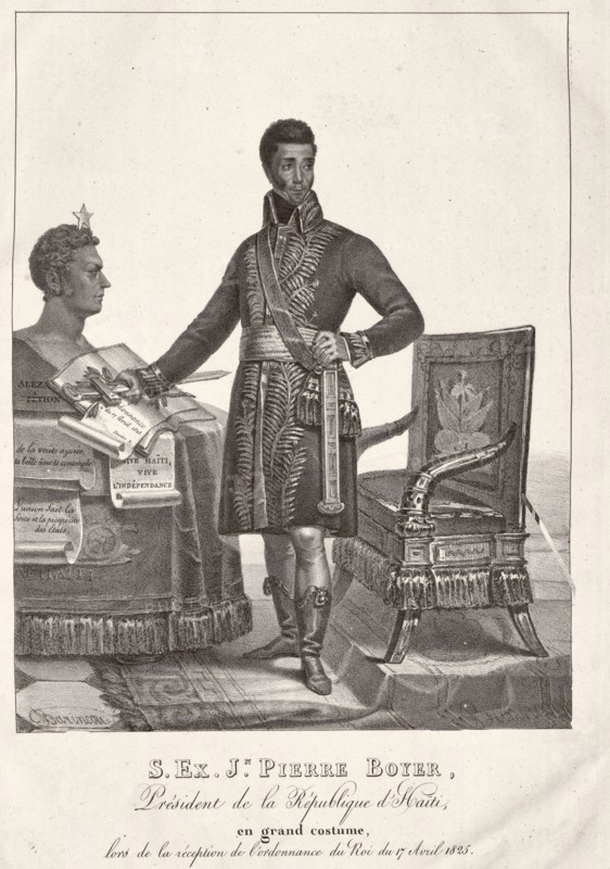 His Excellency Jean Pierre Boyer, President of the Republic of Haiti, in full costume, during the reception of the King's ordinance of April 17, 1825