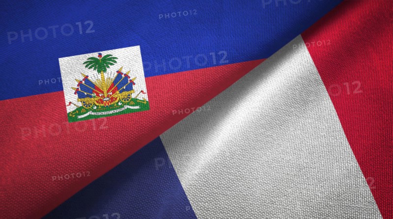 Haiti and France two flags textile cloth, fabric texture