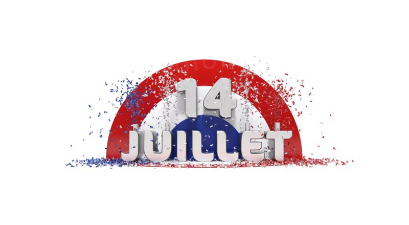 3D rendering illustration for the french national day. "Juillet" = "July"