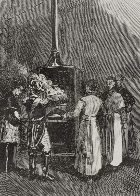 Pope Leo XIII (1810-1903). Italian pope (1878-1903). Born Vincenzo Gioacchino Pecci. The conclave for the election of Pope Leo XIII. Stove in Sistine Chapel where the ballots are burned after each scrutiny. Engraving. La Ilustración Española y Americana, 1878.