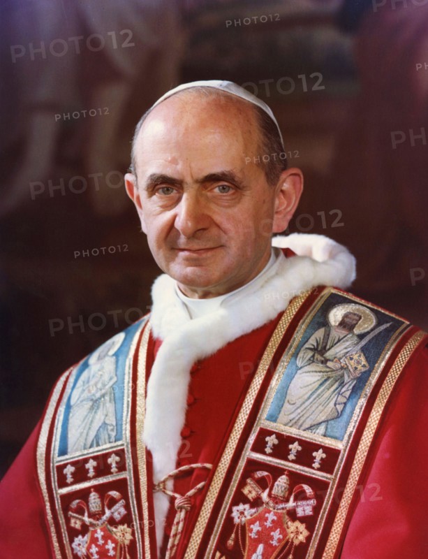 Pope Paul VI. Portrait of the Italian head of the Catholic church from 1963 to 1978, Pope Paul VI (Latin: Paulus VI; Italian: Paolo VI; born Giovanni Battista Enrico Antonio Maria Montini, 1897-1978), official portrait, 1969