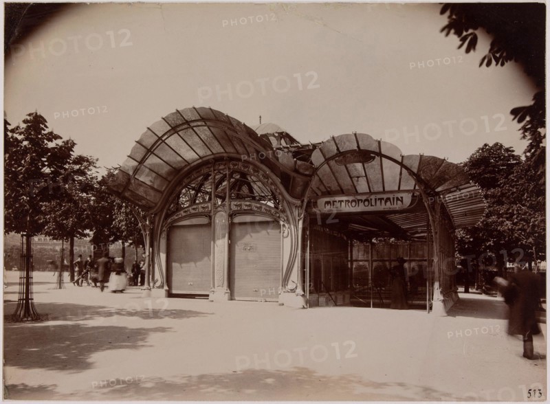 Paris metro. "Access to Place de l'Etoile, Paris (VIII-XVI and XVIIth arr.)". Photograph by Charles Maindron (1861-1940). Gelatino-silver chloride draw developed. March 16, 1900. Paris, Carnavalet museum. 100252-26 Acces, Art Nouveau, Railway, Municipal Metropolitan Railway, Construction, Edict Guimard, Exterior, Entree, Metro, Metro Parisian, Metropolitan, Etoile Place, Store, Metal structure, Station, Urbanization, Urban Planning, Verriere