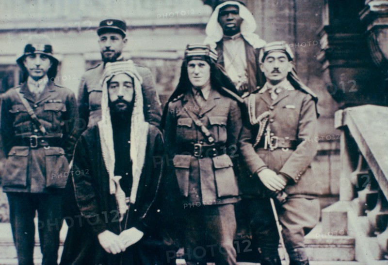 English Colonel Thomas Edward Lawrence aka Lawrence of Arabia (second from right) with the Arab delegation to the Paris Peace Conference, France 1919