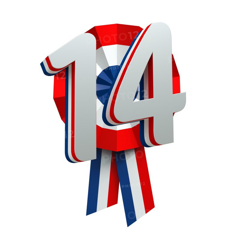 tricolor cockades and the text 14, France's national holiday - 3D rendering