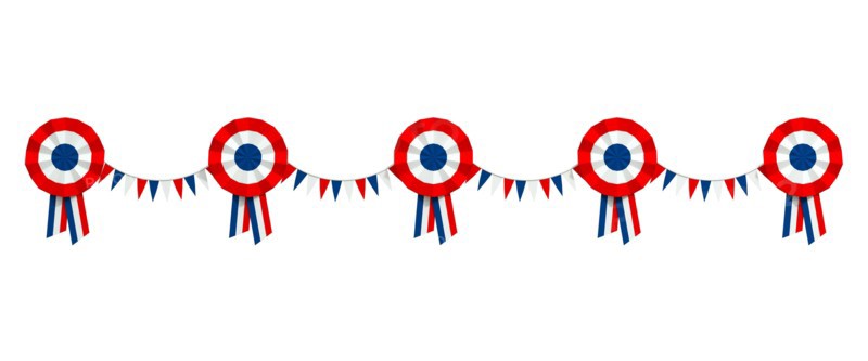 web banner, frieze with cockades and tricolor pennants for July 14, France's national holiday - 3D rendering