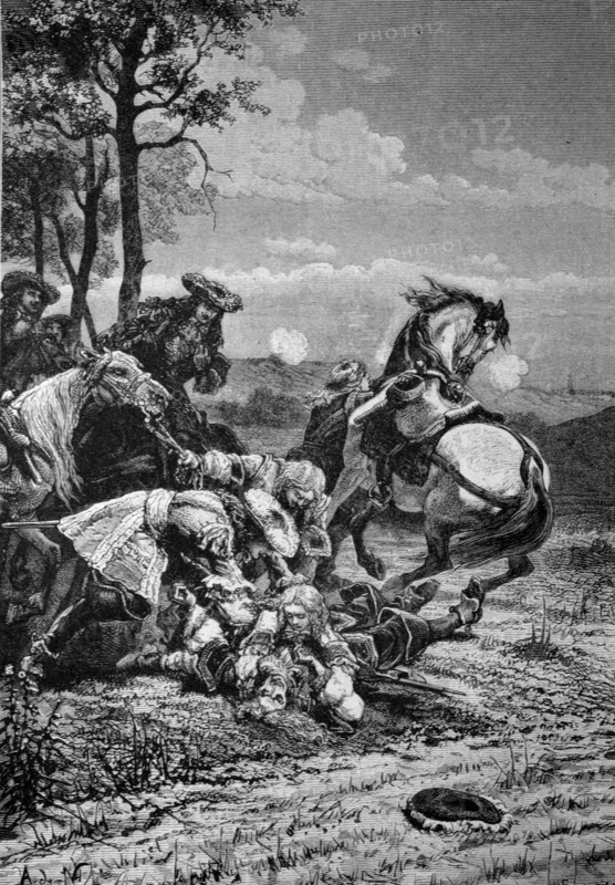 Dead of marshal Turenne at Sasbach, 27.7.1675, historical illustration