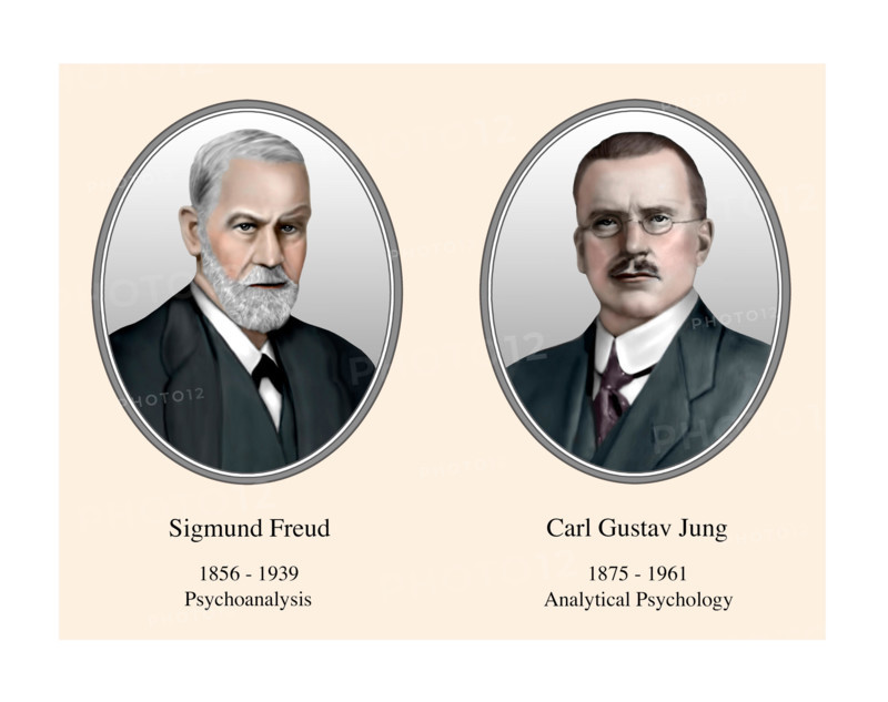 Sigmund Freud Carl Gustav Jung Portrait Modern Illustration