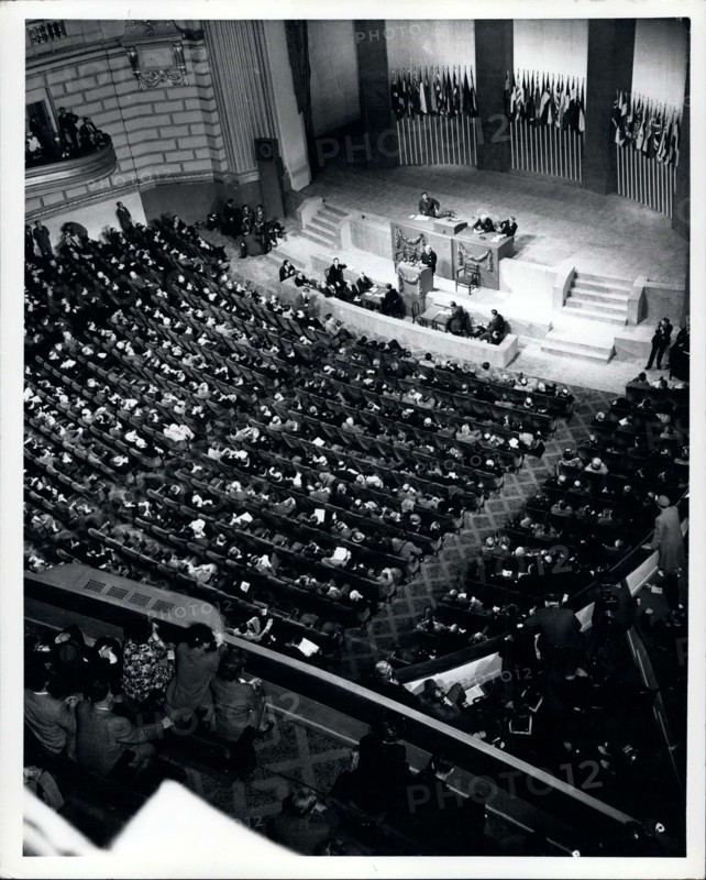 1945 - The San Francisco conference: Delegates of fifty nations met at San Francisco between April 25 and June 26, 1945. Working on the Dumbarton Oaks proposals, the Yalta Agreement, and amendments proposed by various Governments, the Conference agreed upon the Charter of the United Nations and the Statute of the New International Court of Justice. The Charter was passed unanimously and signed by all the representatives. It came into force on October 24, 1945, when China, France, the USSR, the United Kingdom, and the United States and a majority of the other signatories had filed their instrum