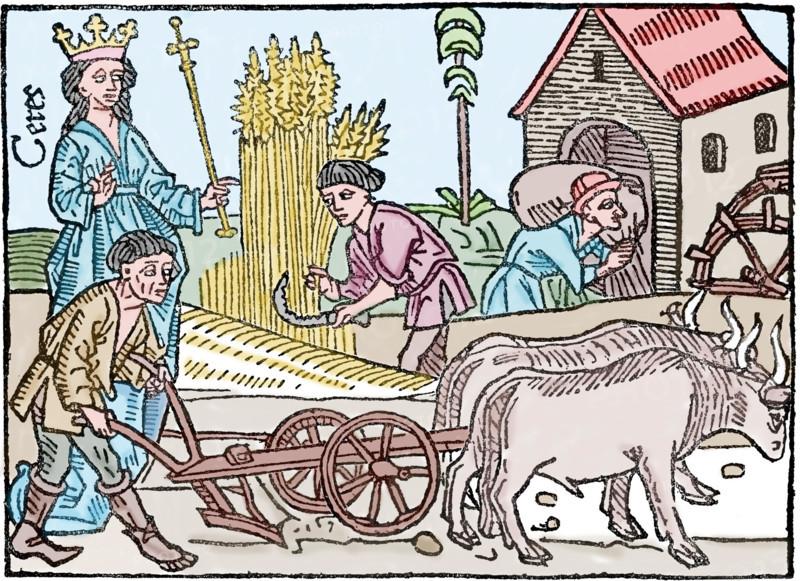 Middle Ages. Peasant. Scene. Engraving. 19th century.