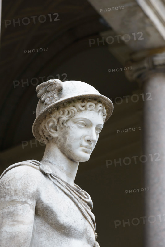Vatican, Italy - October 31, 2015:  Hermes Ingenui Hermes wears his usual attributes: kerykeion (or herald's staff), kithara, petasus (round hat), tra