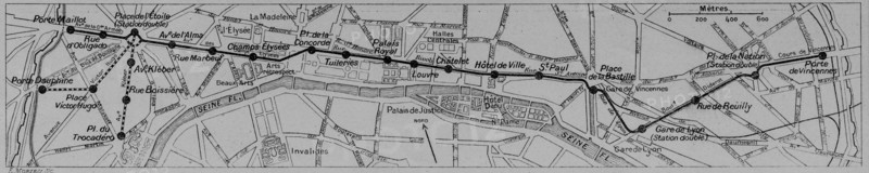 Map of the first subway line in Paris, Picture from the French weekly newspaper l'Illustration, 14th  July 1900