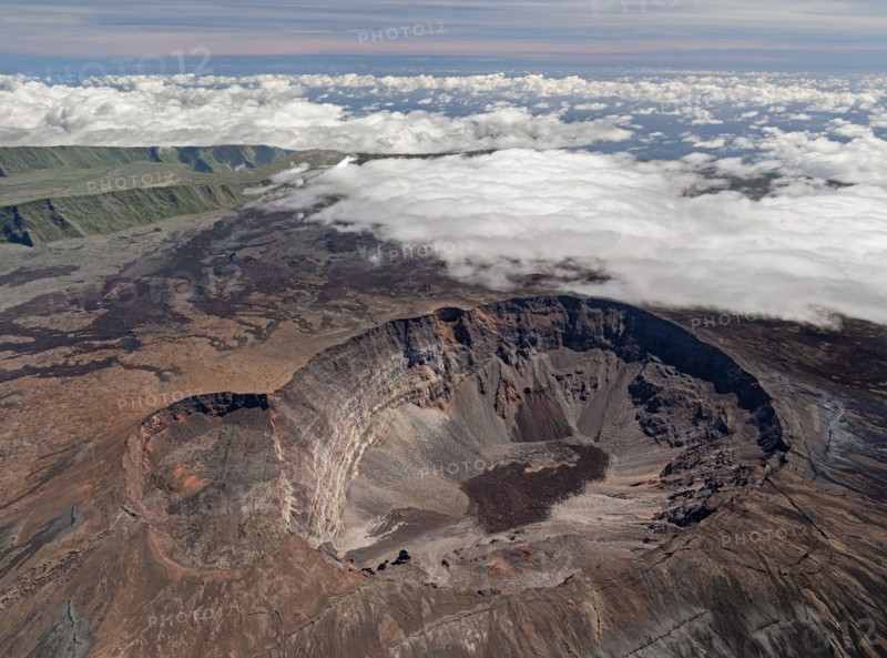 Aerial view of the volcano Piton de la Fournaise at island La Reunion