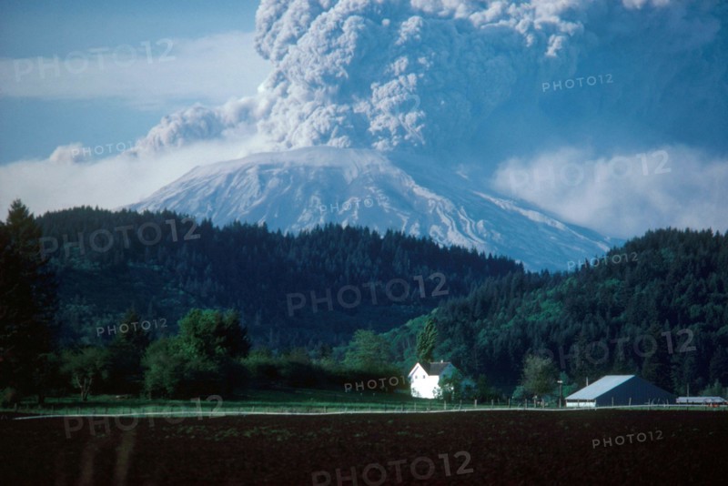 Giant plumes of volcanic ash pour from Mount St. Helens on the day of its major eruption, May 18, 1980.