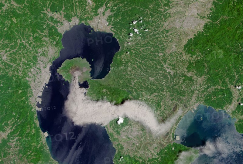 KYUSHU, JAPAN - 21 May 2015 - Sakura-jima volcano spewed a dense plume of ash over the Japanese island of Kyushu on May 21, 2015. Currently Japan’s mo
