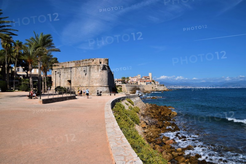 Antibes Old Town, coast and sea view, South of France.