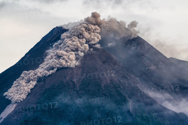 Merapi volcanic eruption seen from the Pakem village on January 27, 2021 in Yogyakarta Province, Indonesia
