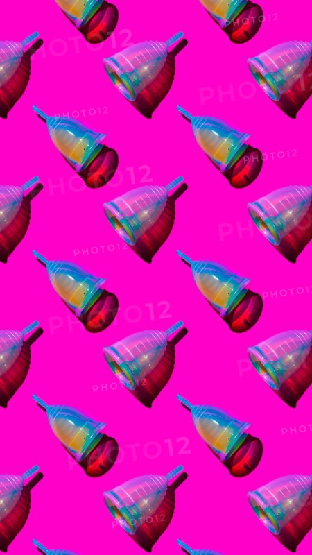 Menstrual cup. Seamless pattern on a magenta solid background. Eco and zero waste concept.