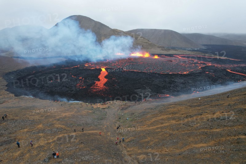 Iceland Volcano 2022 in Meradalir, Reykjanes peninsula. Drone view.