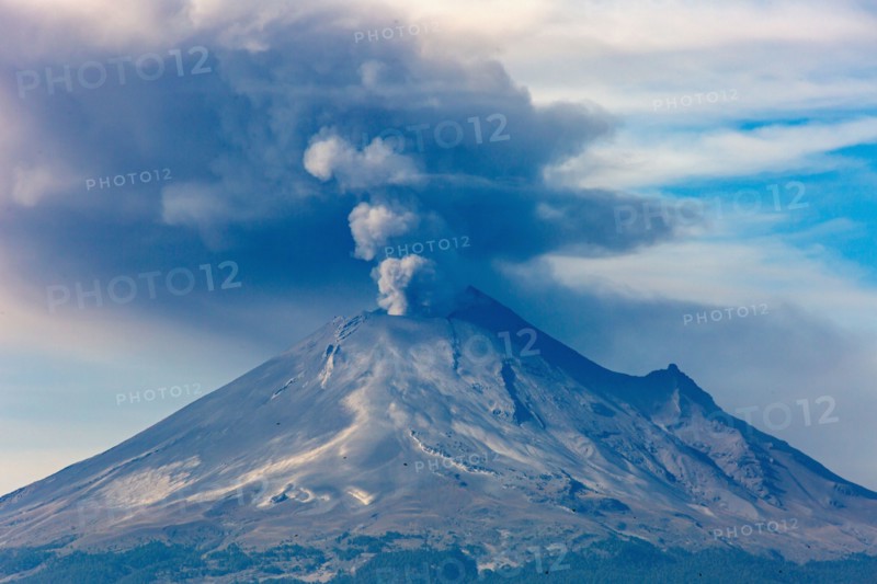 Eruption at Popocatépetl Volcano. Puebla, Mexico
