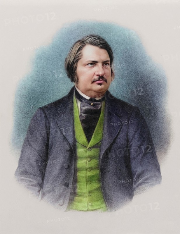 Lithography portrait of Honoré de Balzac. Represented at half-length, dressed in a full jacket.
