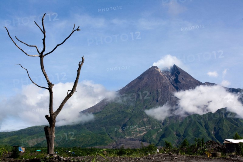 Mount Merapi, a cone-shaped and most active type of volcano in Indonesia. Has a height of 2968 meters.