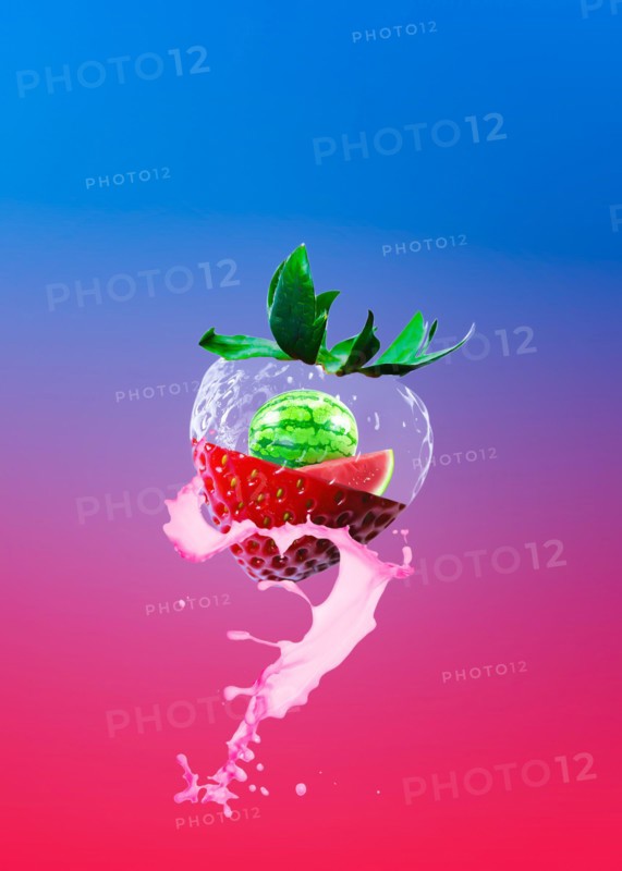 Watermelon in strawberry, transparent effect of fruit