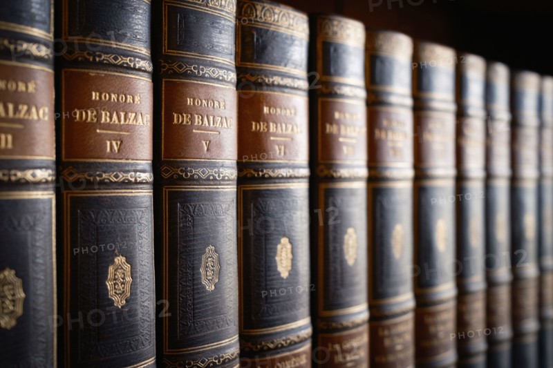 Collection of Honore De Balzac volumes in Cardiff Library, South Wales