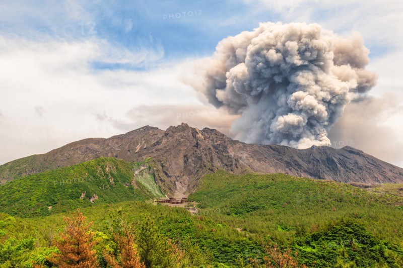 Volcano Sakurajima located in Kagoshima, Kyushu, Japan is erupting