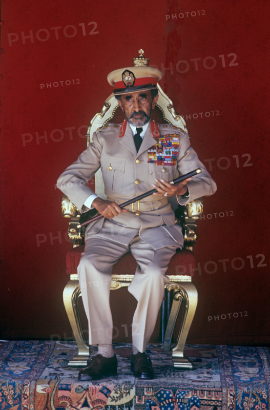 Emperor Haile Selassie of Ethiopia in military uniform during events marking the 40th anniversary (2 Nov 1970) of his coronation