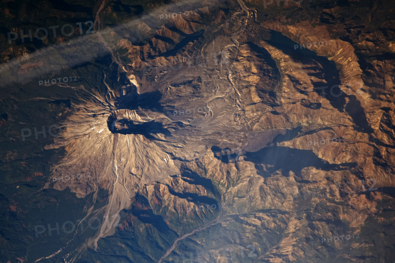 satellite photo of Mount St. Helens volcano taken after the eruption of 1980 in Washington State, USA