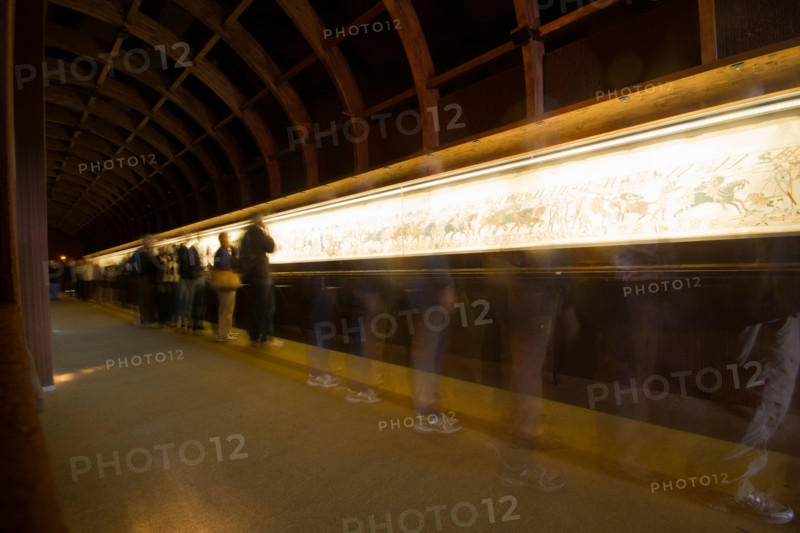 Bayeux, France. Tourists and the famous tapestry which depicts the events leading to the Norman conquest of England in 1066.