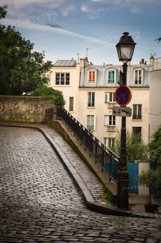Alley on the butte of Montmartre in Paris, France