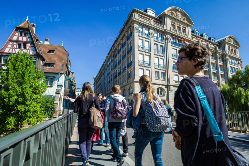 Students going to high school Strasbourg Alsace France