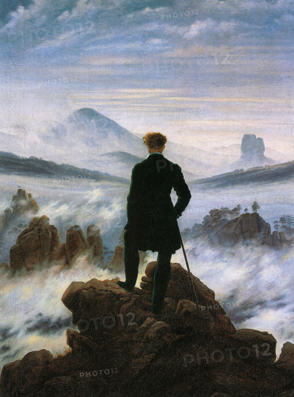WANDERED ABOVE A SEA OF FOG  Painted in 1818 by German Romantic artist Caspar David Friedrich