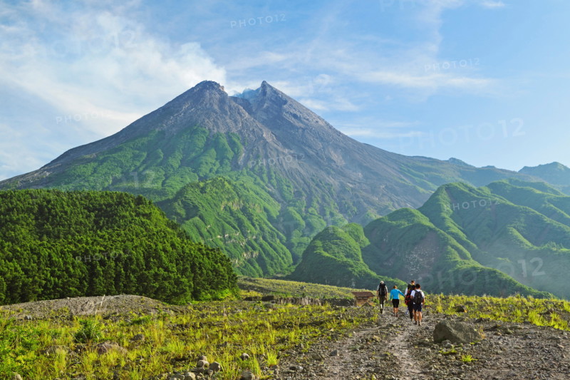Hikers at Mount Merapi, Java, Indonesia, Southeast Asia, Asia