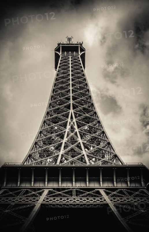 Retro Paris Eiffel Tower With Stormy Sky