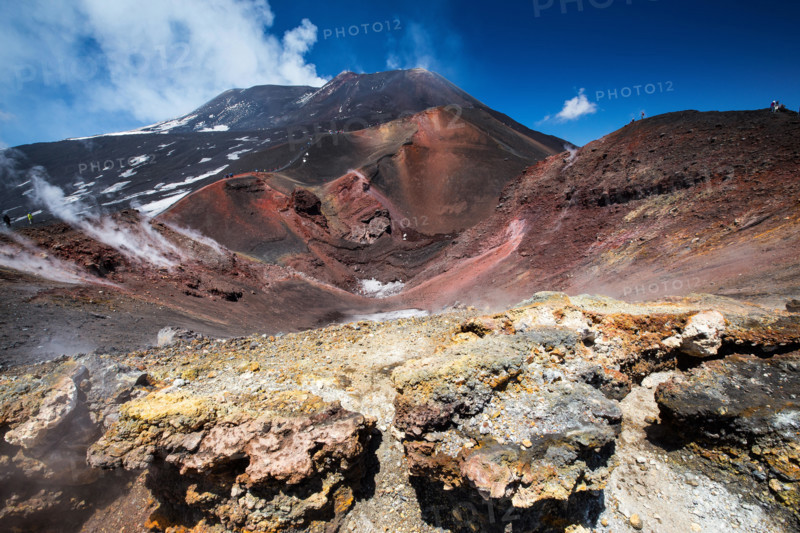 Craters of the Etna volcano, colored rocks. Region Sicily. Italy. Europe.