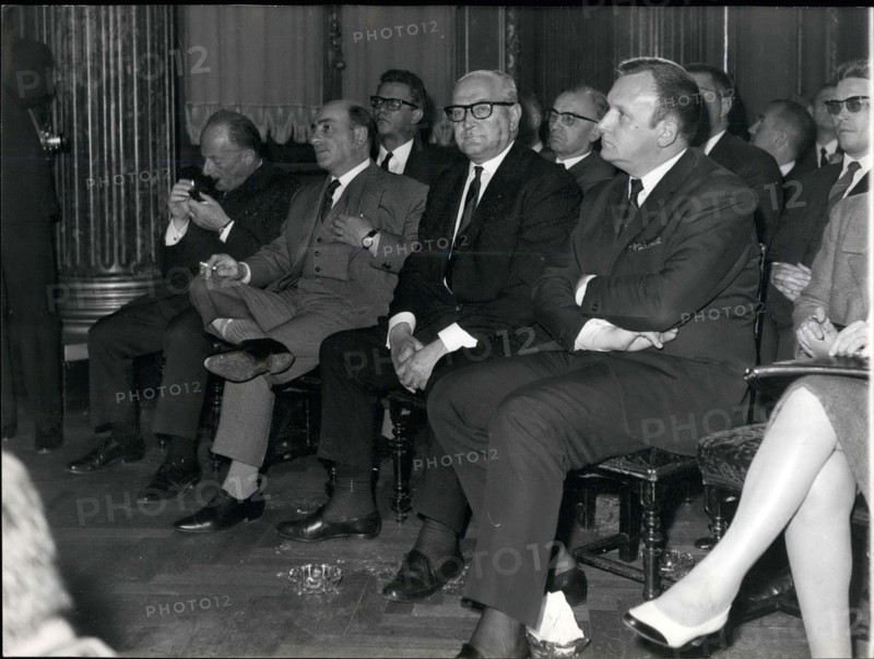 1968 - Left to right: Rene Billieres; Guy Mollet; and Charles Hernu. © Keystone Pictures USA/ZUMAPRESS.com/Alamy Live News